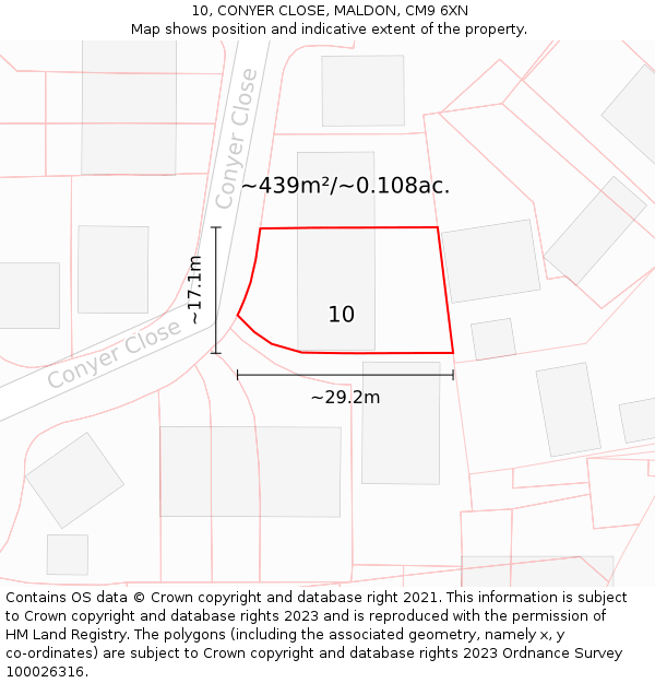10, CONYER CLOSE, MALDON, CM9 6XN: Plot and title map