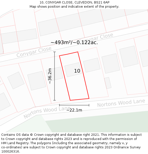 10, CONYGAR CLOSE, CLEVEDON, BS21 6AP: Plot and title map