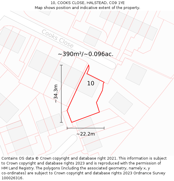 10, COOKS CLOSE, HALSTEAD, CO9 1YE: Plot and title map