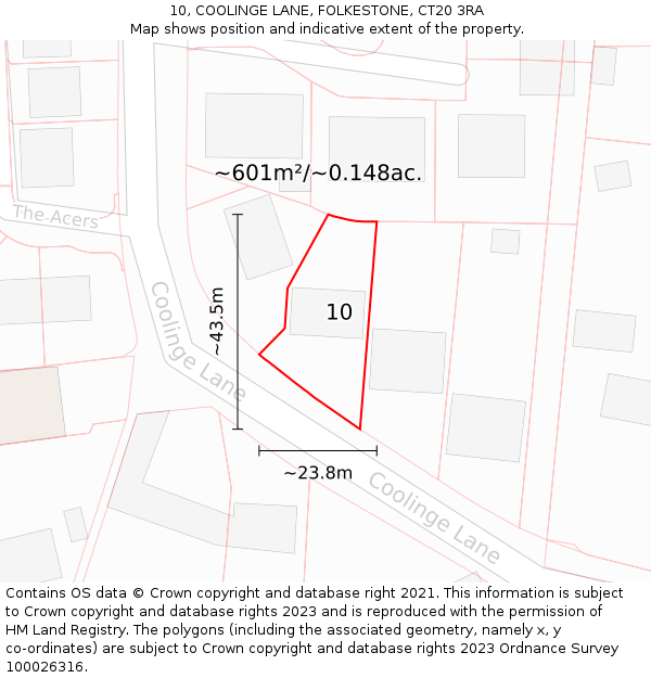 10, COOLINGE LANE, FOLKESTONE, CT20 3RA: Plot and title map