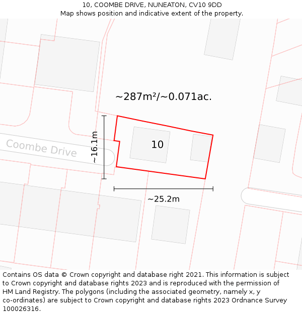 10, COOMBE DRIVE, NUNEATON, CV10 9DD: Plot and title map