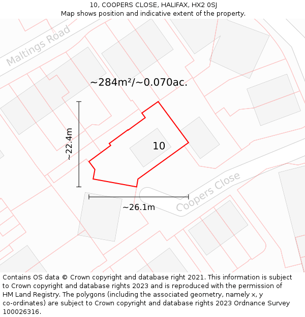 10, COOPERS CLOSE, HALIFAX, HX2 0SJ: Plot and title map