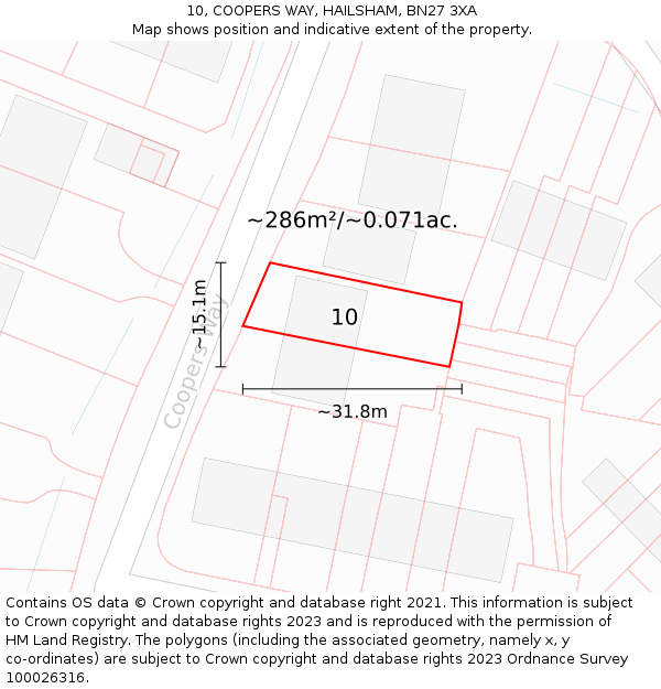 10, COOPERS WAY, HAILSHAM, BN27 3XA: Plot and title map