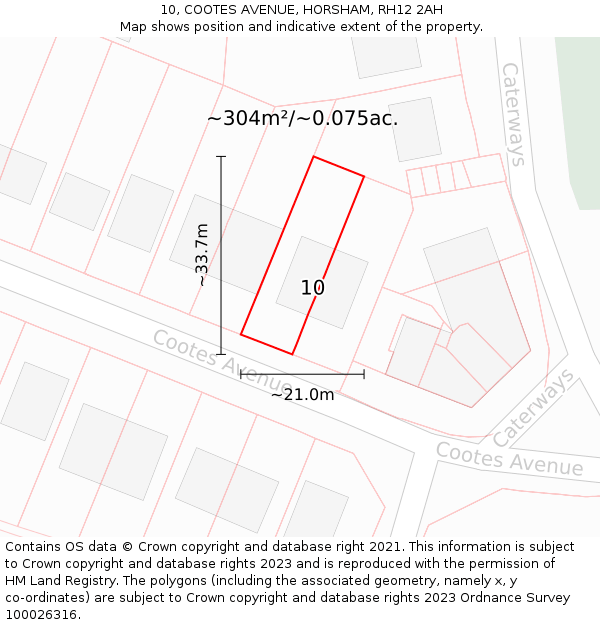 10, COOTES AVENUE, HORSHAM, RH12 2AH: Plot and title map