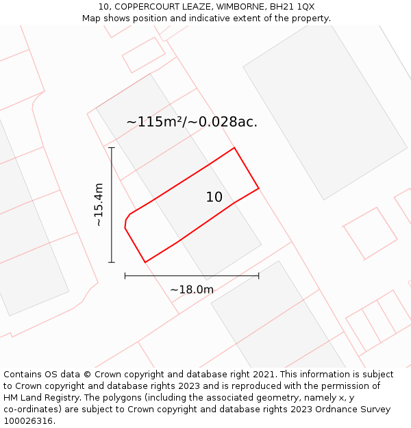 10, COPPERCOURT LEAZE, WIMBORNE, BH21 1QX: Plot and title map