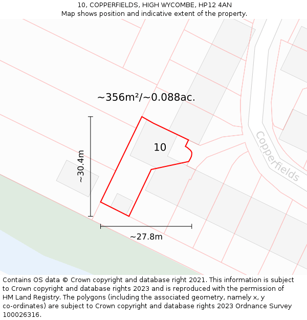 10, COPPERFIELDS, HIGH WYCOMBE, HP12 4AN: Plot and title map