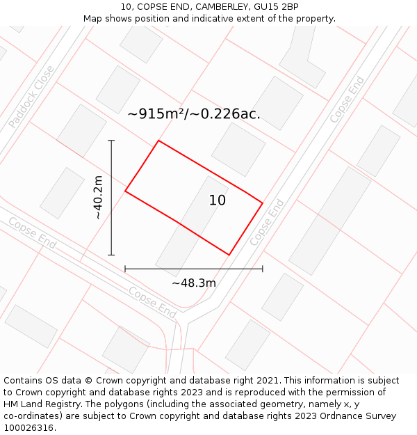 10, COPSE END, CAMBERLEY, GU15 2BP: Plot and title map