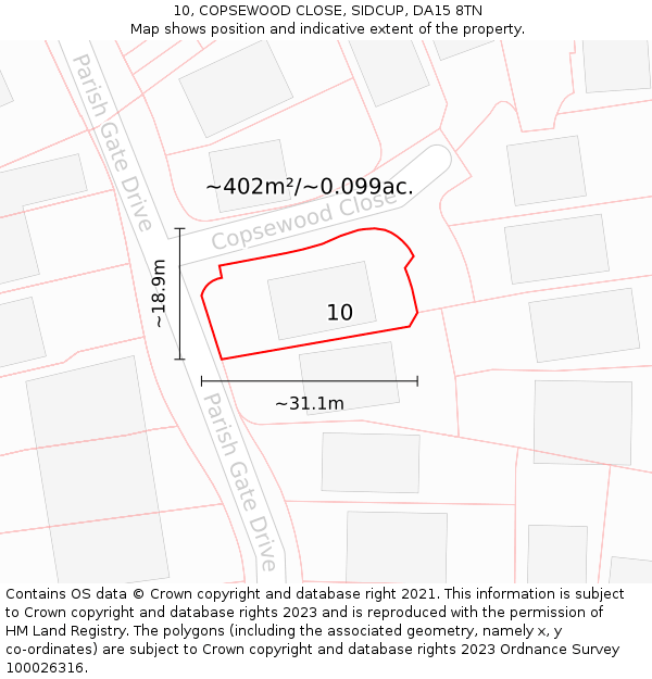 10, COPSEWOOD CLOSE, SIDCUP, DA15 8TN: Plot and title map