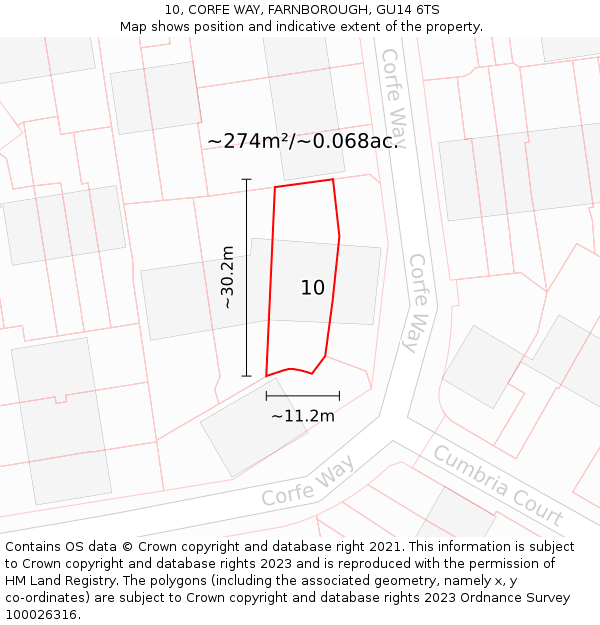 10, CORFE WAY, FARNBOROUGH, GU14 6TS: Plot and title map