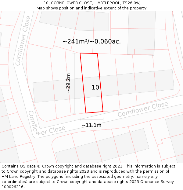 10, CORNFLOWER CLOSE, HARTLEPOOL, TS26 0WJ: Plot and title map