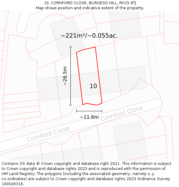 10, CORNFORD CLOSE, BURGESS HILL, RH15 8TJ: Plot and title map