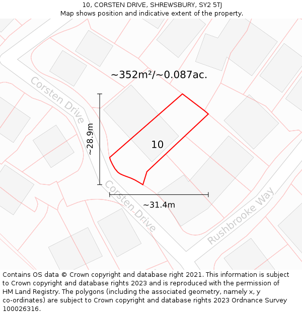 10, CORSTEN DRIVE, SHREWSBURY, SY2 5TJ: Plot and title map