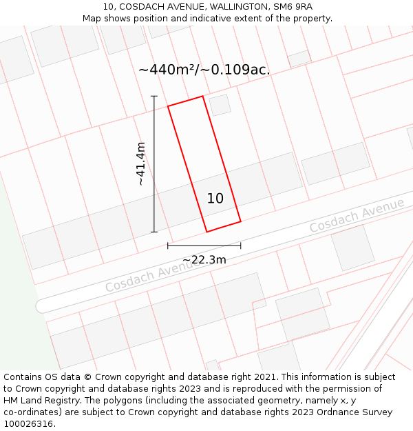 10, COSDACH AVENUE, WALLINGTON, SM6 9RA: Plot and title map