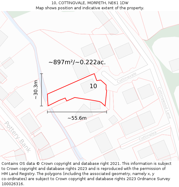 10, COTTINGVALE, MORPETH, NE61 1DW: Plot and title map