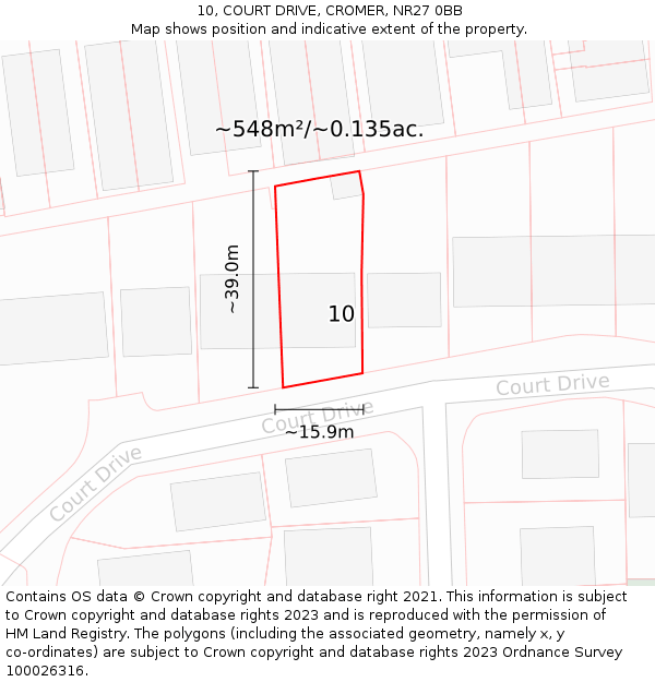 10, COURT DRIVE, CROMER, NR27 0BB: Plot and title map