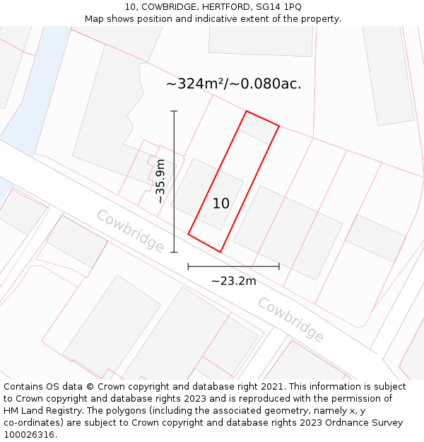 10, COWBRIDGE, HERTFORD, SG14 1PQ: Plot and title map