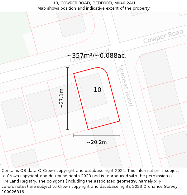 10, COWPER ROAD, BEDFORD, MK40 2AU: Plot and title map