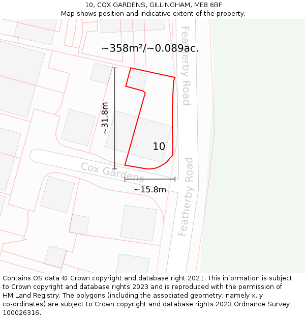 10, COX GARDENS, GILLINGHAM, ME8 6BF: Plot and title map