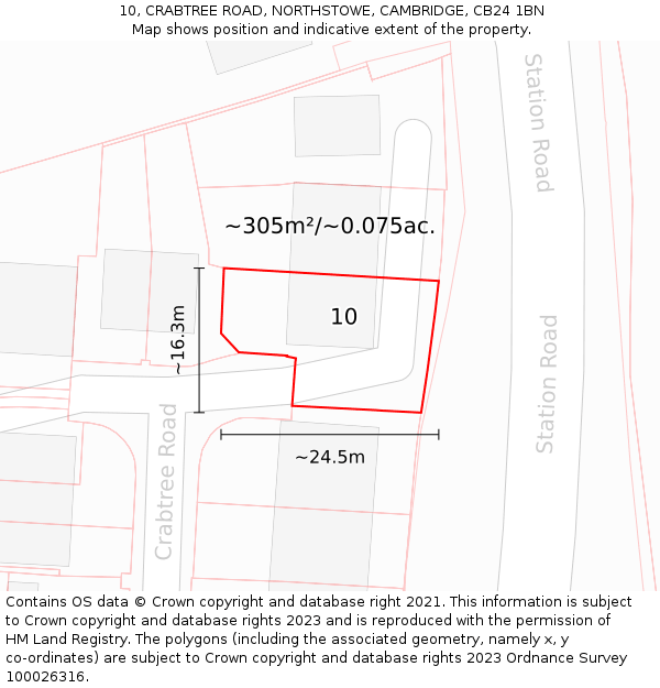 10, CRABTREE ROAD, NORTHSTOWE, CAMBRIDGE, CB24 1BN: Plot and title map