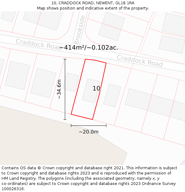 10, CRADDOCK ROAD, NEWENT, GL18 1RA: Plot and title map