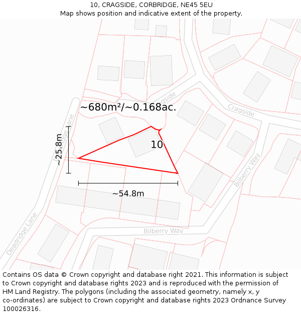 10, CRAGSIDE, CORBRIDGE, NE45 5EU: Plot and title map