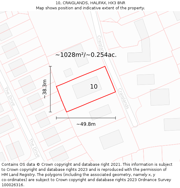 10, CRAIGLANDS, HALIFAX, HX3 8NR: Plot and title map