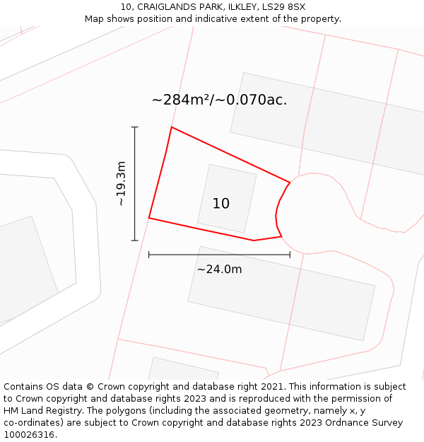 10, CRAIGLANDS PARK, ILKLEY, LS29 8SX: Plot and title map