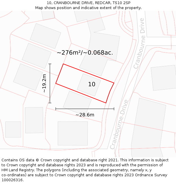 10, CRANBOURNE DRIVE, REDCAR, TS10 2SP: Plot and title map