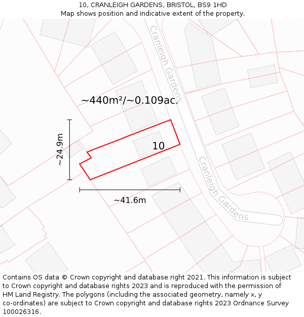 10, CRANLEIGH GARDENS, BRISTOL, BS9 1HD: Plot and title map