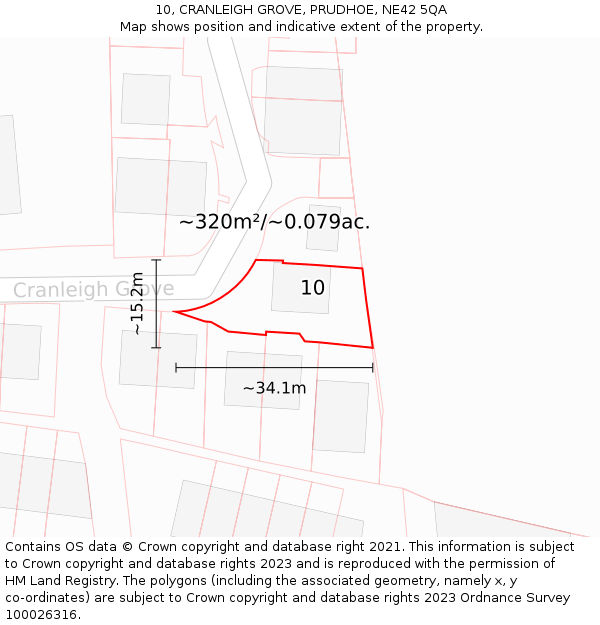 10, CRANLEIGH GROVE, PRUDHOE, NE42 5QA: Plot and title map