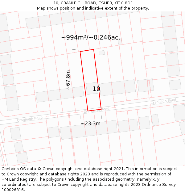 10, CRANLEIGH ROAD, ESHER, KT10 8DF: Plot and title map