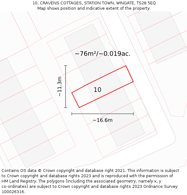 10, CRAVENS COTTAGES, STATION TOWN, WINGATE, TS28 5EQ: Plot and title map