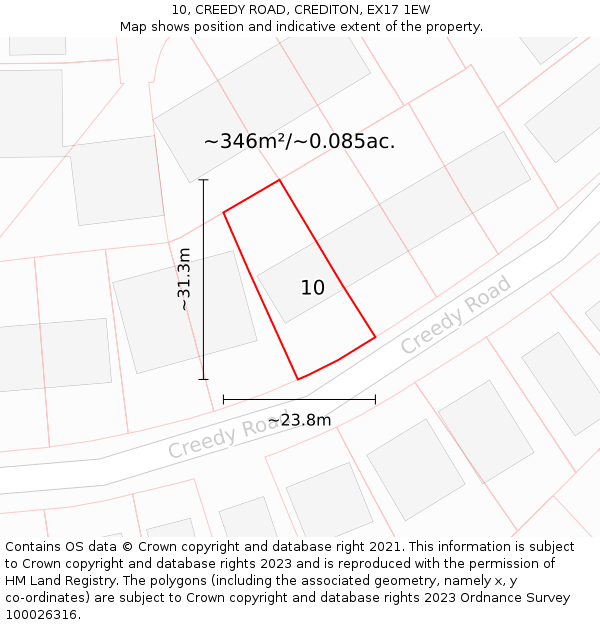 10, CREEDY ROAD, CREDITON, EX17 1EW: Plot and title map