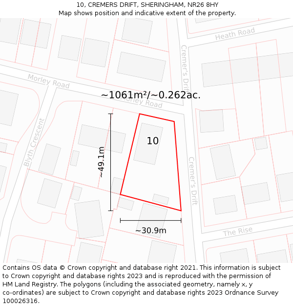 10, CREMERS DRIFT, SHERINGHAM, NR26 8HY: Plot and title map