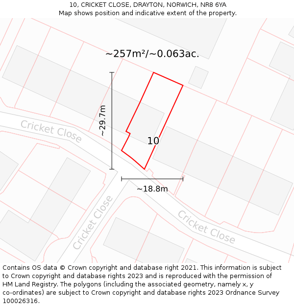 10, CRICKET CLOSE, DRAYTON, NORWICH, NR8 6YA: Plot and title map