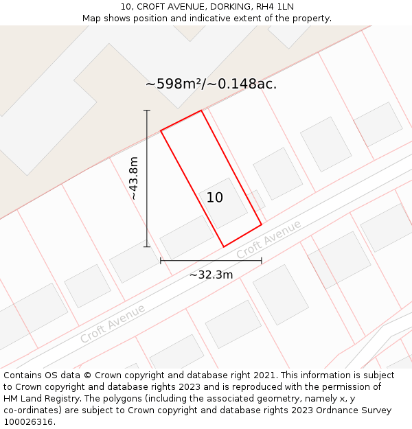 10, CROFT AVENUE, DORKING, RH4 1LN: Plot and title map