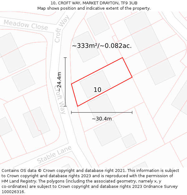 10, CROFT WAY, MARKET DRAYTON, TF9 3UB: Plot and title map