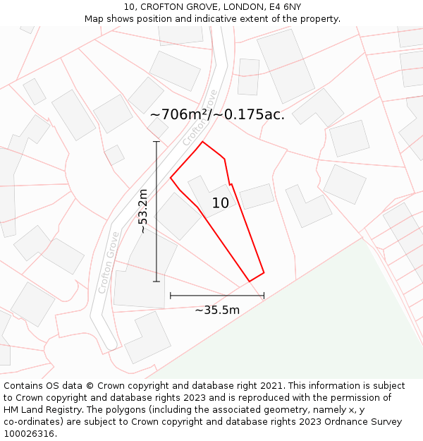 10, CROFTON GROVE, LONDON, E4 6NY: Plot and title map