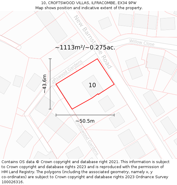 10, CROFTSWOOD VILLAS, ILFRACOMBE, EX34 9PW: Plot and title map