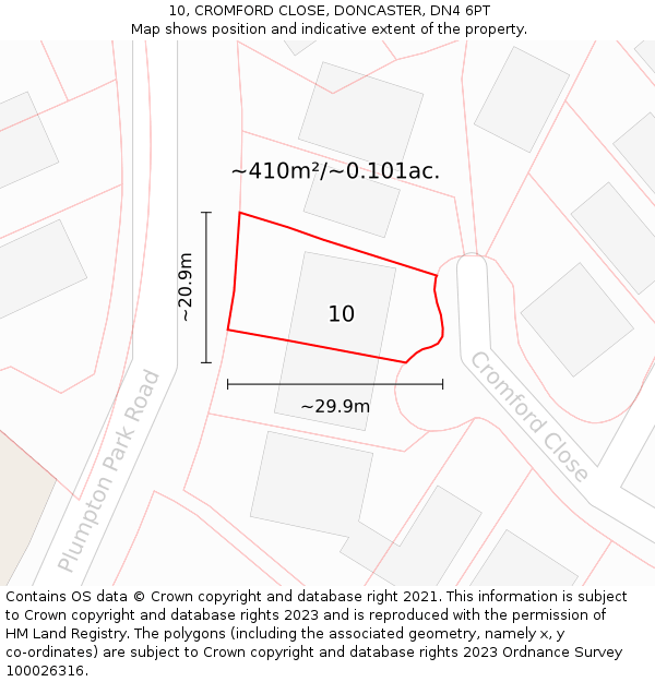 10, CROMFORD CLOSE, DONCASTER, DN4 6PT: Plot and title map