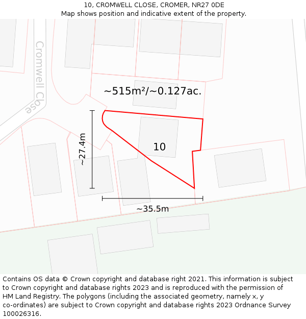 10, CROMWELL CLOSE, CROMER, NR27 0DE: Plot and title map