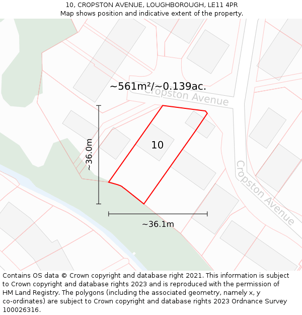 10, CROPSTON AVENUE, LOUGHBOROUGH, LE11 4PR: Plot and title map