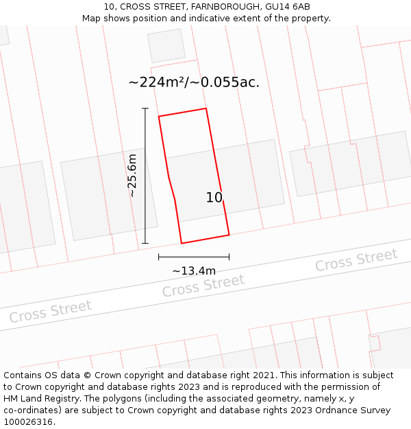 10, CROSS STREET, FARNBOROUGH, GU14 6AB: Plot and title map