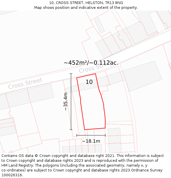 10, CROSS STREET, HELSTON, TR13 8NG: Plot and title map