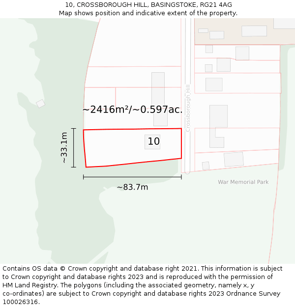 10, CROSSBOROUGH HILL, BASINGSTOKE, RG21 4AG: Plot and title map