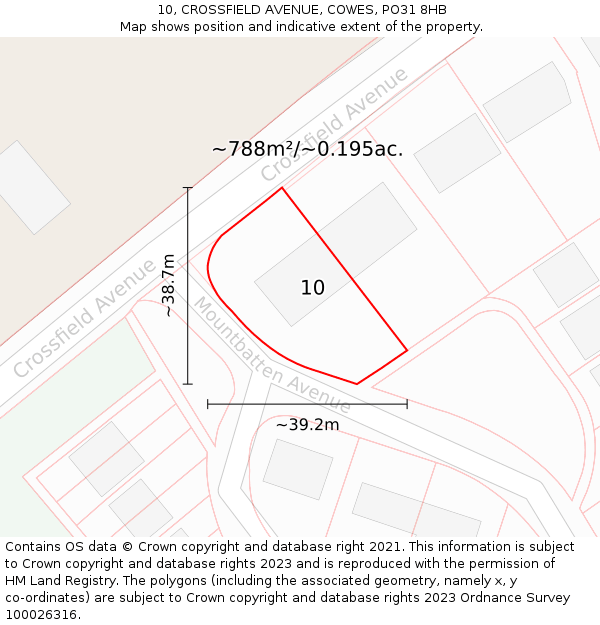 10, CROSSFIELD AVENUE, COWES, PO31 8HB: Plot and title map