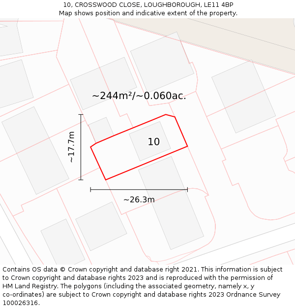 10, CROSSWOOD CLOSE, LOUGHBOROUGH, LE11 4BP: Plot and title map