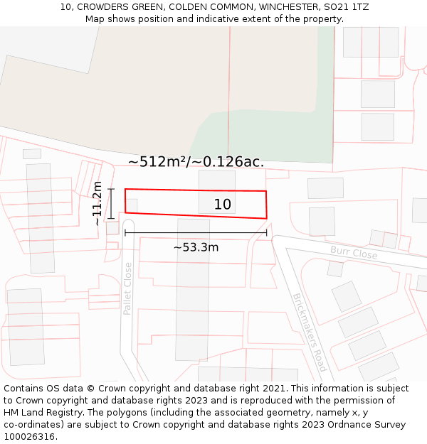 10, CROWDERS GREEN, COLDEN COMMON, WINCHESTER, SO21 1TZ: Plot and title map