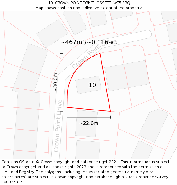 10, CROWN POINT DRIVE, OSSETT, WF5 8RQ: Plot and title map