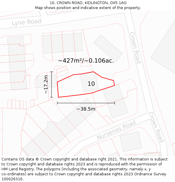 10, CROWN ROAD, KIDLINGTON, OX5 1AG: Plot and title map